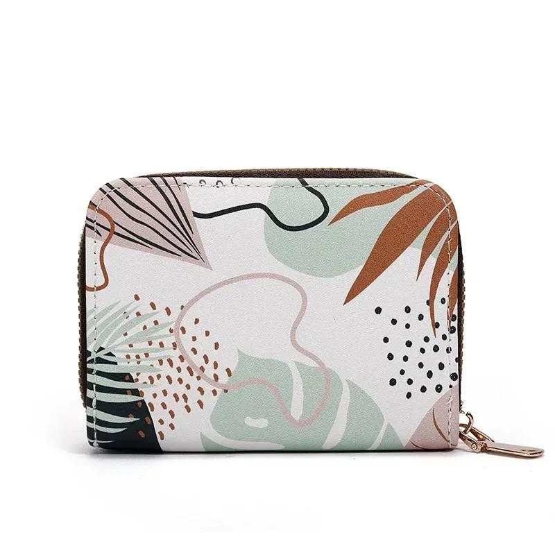Women Flower Printed 11 Cards Slot Card Bag Case Fashion Retro Zipper Card Wallet ID Holder Credit Card Holder Badge Holder