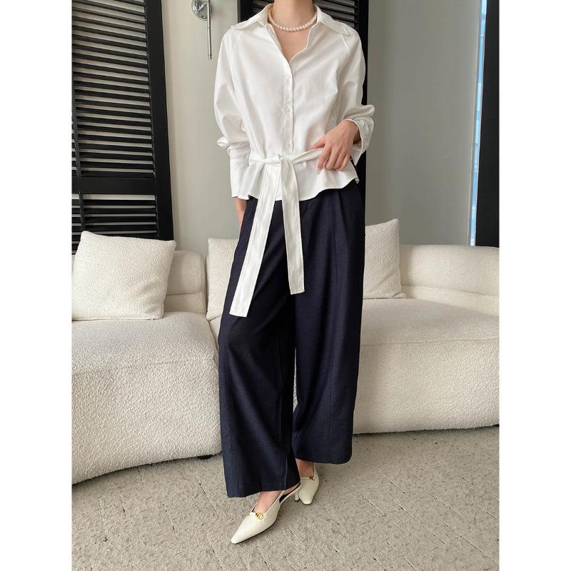 Sinan Yapi Casual French High Waist Slimming Wide Leg Pants (SN8667) Large
