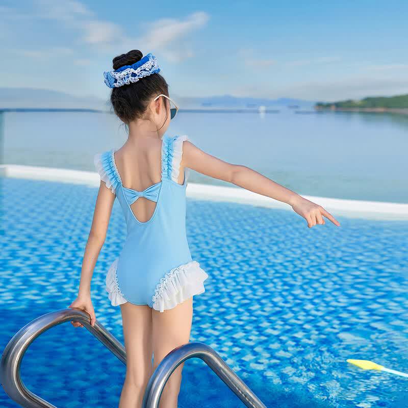 Girls' One-Piece Princess Swimsuit with Cap