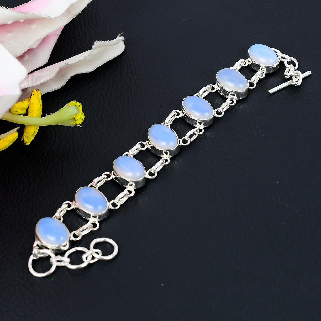 Milky Opal Gemstone Handmade 925 Sterling Silver Jewelry Bracelet 7-8" KG-302