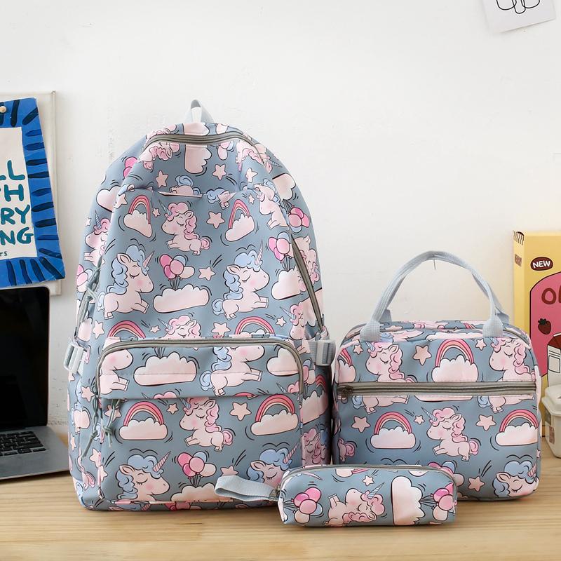Cartoon Three-Piece Backpack Set Student Printed Schoolbag Women's Large Capacity Lightweight Backpack