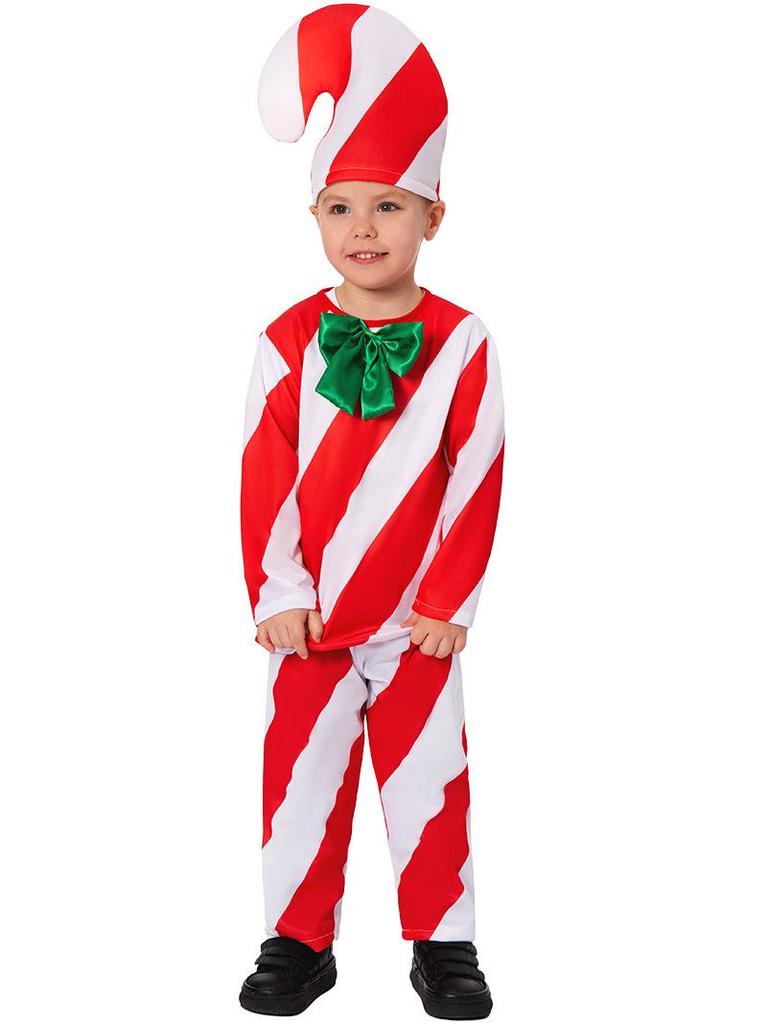 Kids Christmas Candy Cane Costume for School Festival and Stage Performance