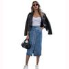 Einreihiger knielanger Jeansrock für Damen, Streetwear, lässig, Tasche, hohe Taille, gerader Jeansrock