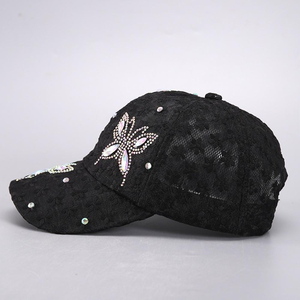 Butterfly Visors Cap Rhinestone Mesh Peaked Hat Fashion Flower Baseball Cap  Women