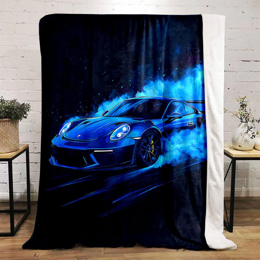 "Blue Sports Car Drift Design" for all seasons blanket lunch break throw gift