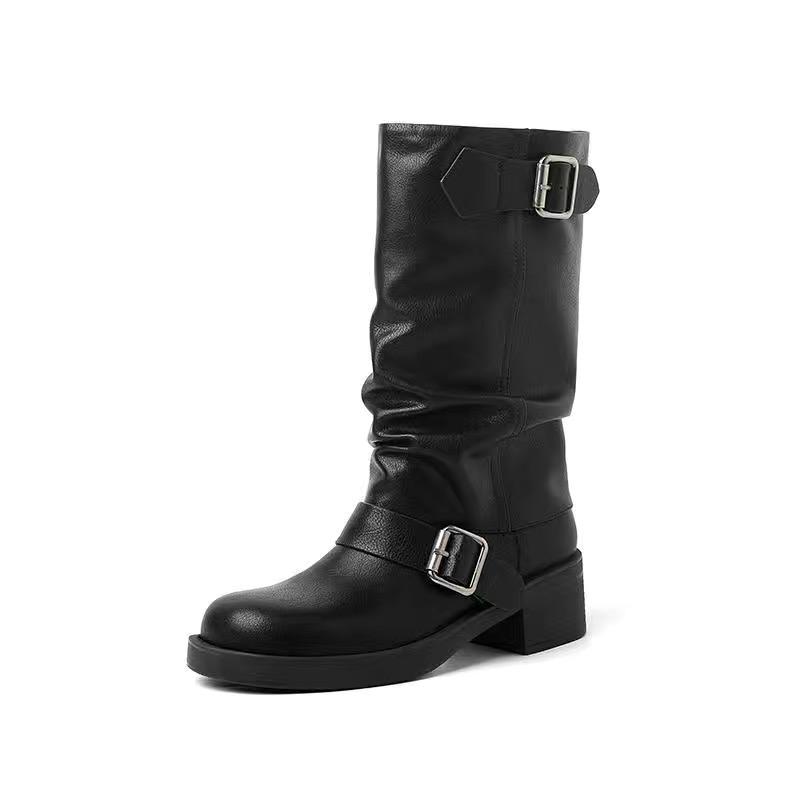 Winter New Woman Biker Boots Fashion Round Toe Ladies Elegant Pipe Short Boots Shoes Thick Bottom Women's Footwear