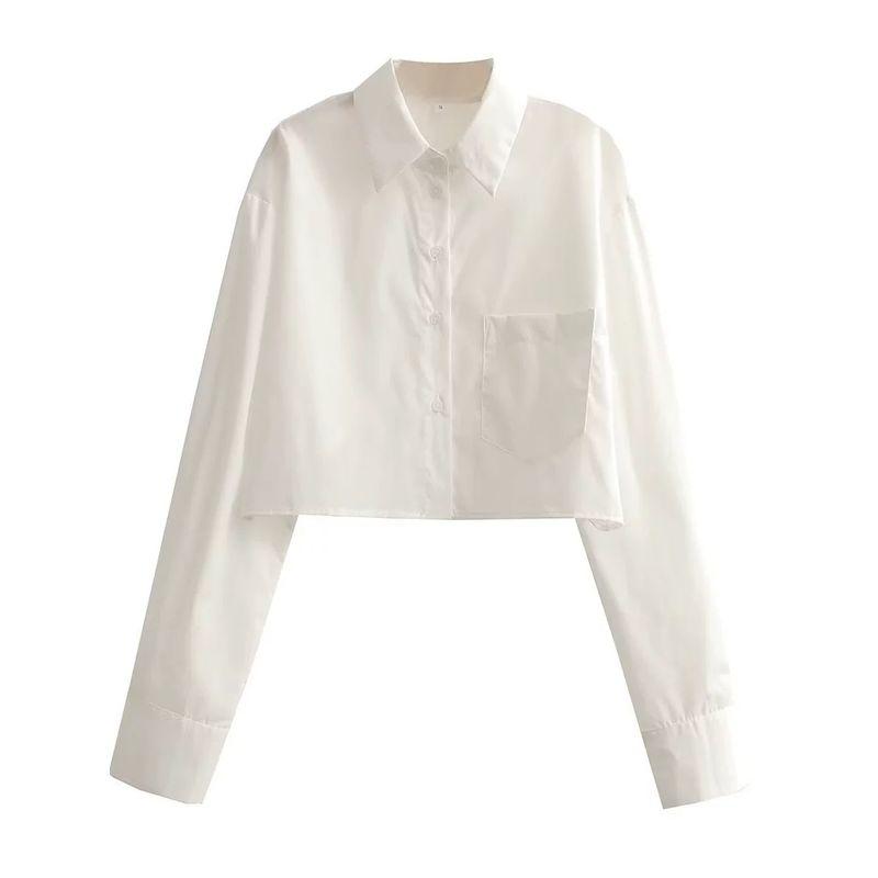 Women's Collar and Exposed Navel Shirt Solid Lapel Short Navel Shirts Women