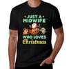 Just A Midwife Who Loves Christmas Graphic Cotton T-Shirt for Men Festive Sleigh Reindeer Elf