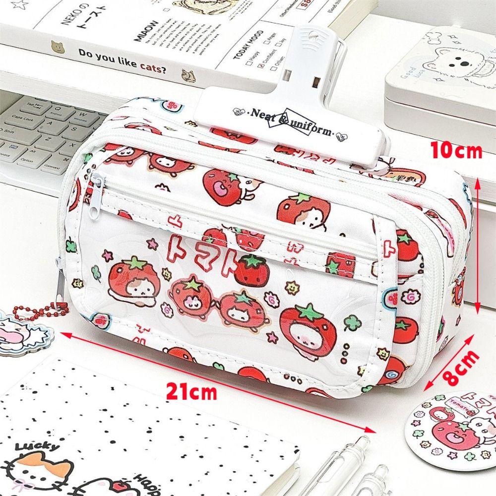 Flip Design Pen Bag Multilayer Large Capacity Stationery Bag Multifunctional Tomato Kitten Pattern Stationery Storing Bag