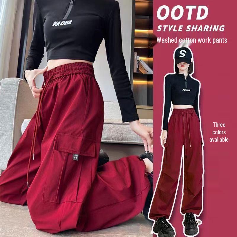 

Women s High-Waist Retro Cargo Joggers: Summer Loose Fit with Drawstring L