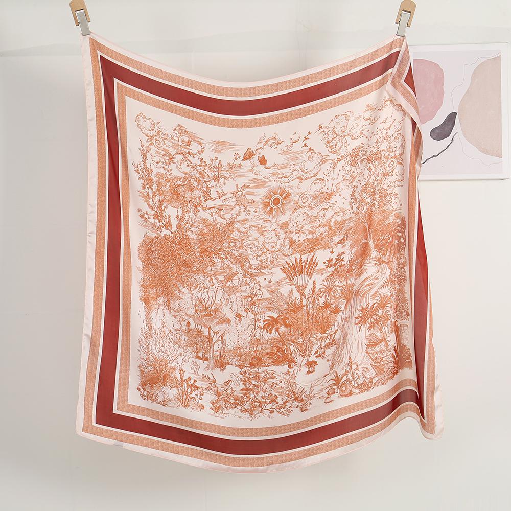 110*110cm Floral Silk Shawl Stoles Premium Square Scarf Soft and Skin Friendly Comfortable Ladies Square Scarf Shawl