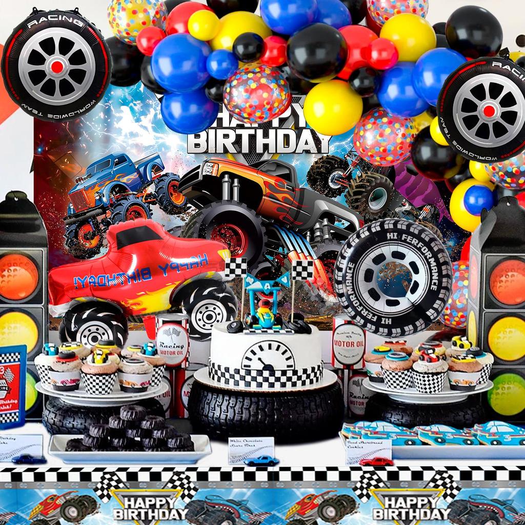Big Tire Monster Truck Birthday Decorations, Party Balloons Happy Birthday Decorations Party Tablecloths and Other Birthday Decorations