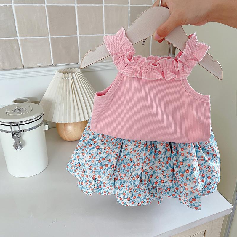 Girls Summer Ruffle Camisole And Floral Skort Set Casual Two Piece Outfit 80