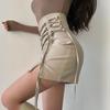 Sexy PU kožené sukně pro ženy Punková bandáž A-line Černá Tužková sukně s vysokým pasem Fashiom Y2k Dámské oblečení Podzim Zima