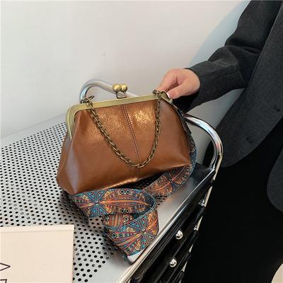 Vintage PU Leather Shoulder Bag for Women Simple Style Lady Crossbody Bag Bag with Wide Handle High-quality Bag Fashion