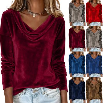 Women's Solid Color Gold Velvet Fashionable Long Sleeved T-shirt Pullover Top