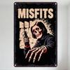 Vintage Misfits Metal Tin Sign, Skull Head Figure with Red Eyes Grin, Skeletal Hand Grenade, Retro Horror Aesthetic Plaque for M