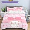 3pcs My Melody Cute Pink Bow Wallpaper Printed Quilt Set - Soft and Comfortable Quilt Cover for Bedroom, Guest Room H073