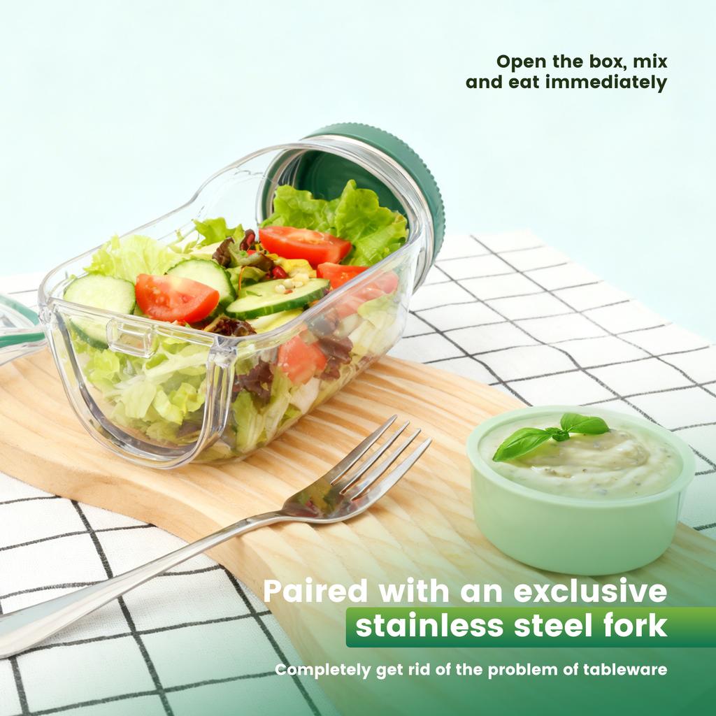 Salad Pod Multi-functional Food Storage Canister Portable Salad Jar with Lid Stainless Steel Fork Sealed Plastic Salad Container