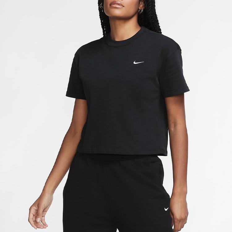 Nike Casual Solid Logo Short Sleeve Crew Neck T-Shirt Women Tops Black DA0324-010