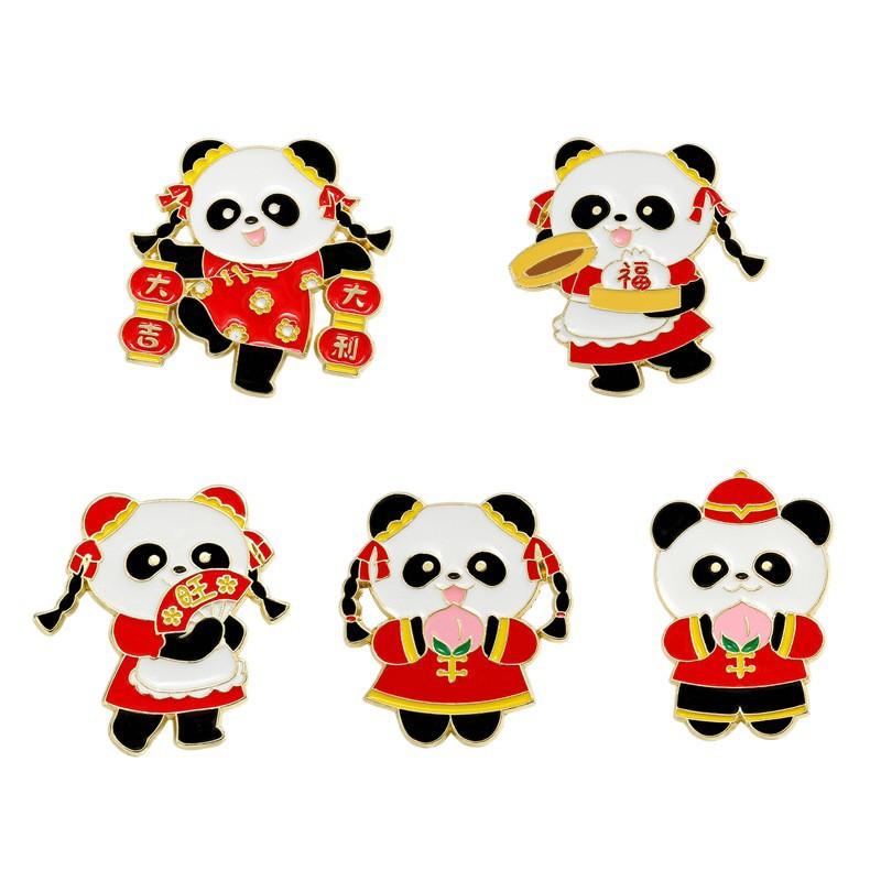 Zinc Alloy Enamel Dropping Brooch, Cute Cartoon Lucky Panda Snake Pattern 2025 Year of the Snake, New Year Festival Decorative Lapel Pin Badge