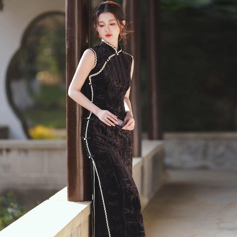 Sleeveless national style new Chinese long cheongsam improved young 1011 new women's high-end retro dress summer