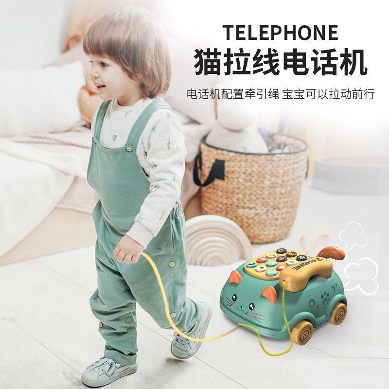 Early Education Cat Telephone Toy Bus Shaped with Music Sound Light Emulated Telephone Toys Montessori Funny