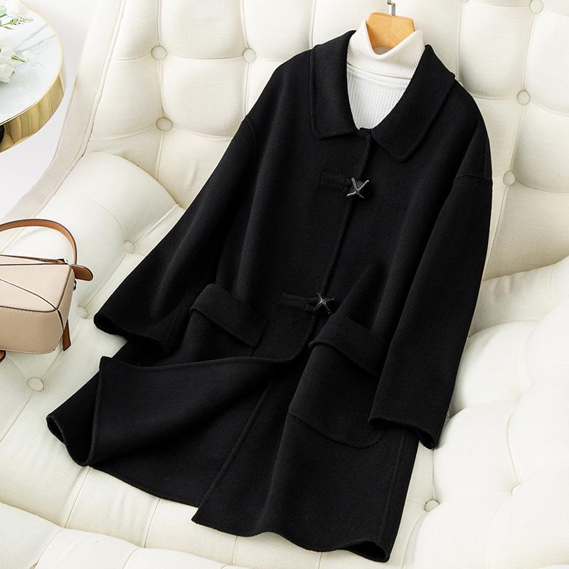 New Autumn/Winter Double-Faced 100% Wool Coat with Peter Pan Collar - Mid-Length, Loose Fit, Fashionable Temperament Overcoat