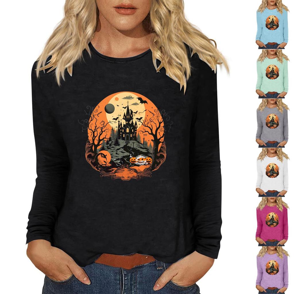 Women's Daily Casual Long-sleeved Flowers Printed Crew-neck Top