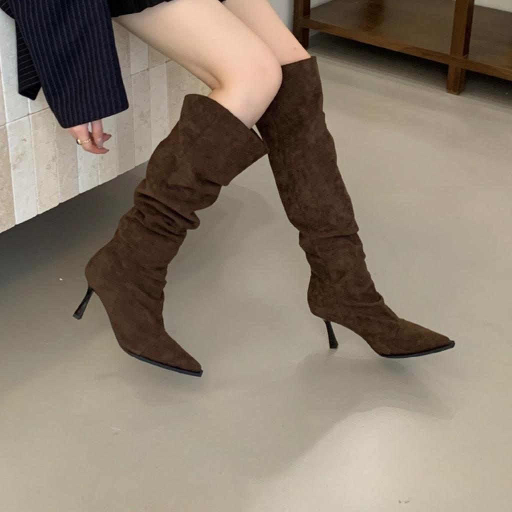 High-heeled French Pointed-toed Over-the-knee Boots Women's Boots, New In Autumn and Winter 2025, Two-wear Tall Stacking Boots