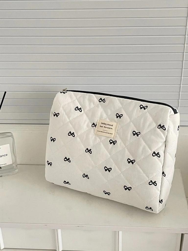 Large Capacity Quilted Cotton Ladies Pillow Handbags Sweet Bowknot Women's Cosmetic Bags High-Quality Female Wash Storage Bag