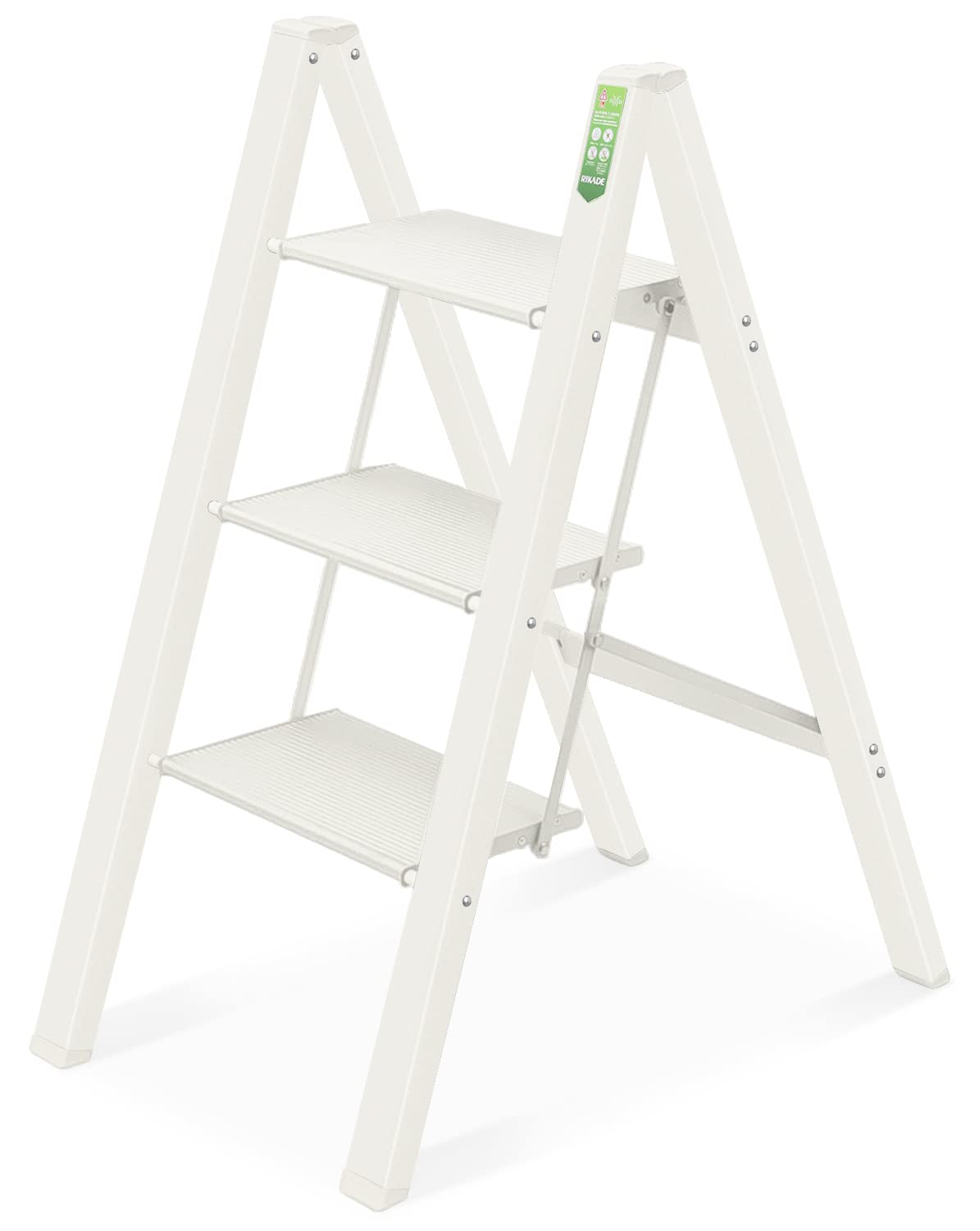 

Алюминиевая стремянка RIKADE, Легкая складная стремянка, Грузоподъемность 150 кг, Нескользящая, Складная платформа (Бежевый, Три шага)