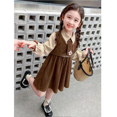 Mädchen Frühlings- und Herbstkleid Kinder College-Stil Cord Spleißrock Mädchen Prinzessinkleid