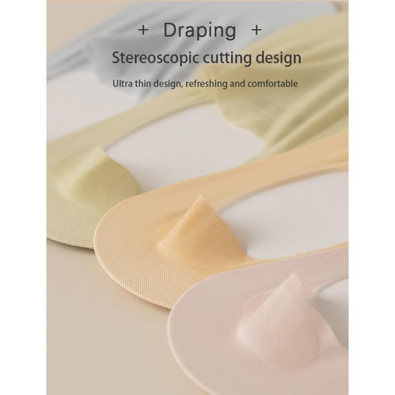 5 perechi de șosete anti-alunecare din silicon invizibil de vară. Șosete ultra-subțiri, respirabile, de culoare uni, mătase de gheață, decoltate, pentru bărci