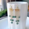 A-Grade Blue Jade Ping An Kou Dangle Earrings with 14k Gold-Plated Butterfly Hooks and Retro Tassel Style