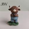 Pastoral Home Accents Yoga Highland Cow Resin Figurine, Farmhouse Style Overalls Statues, Waterproof Crafted Collectibles Garden Ornament for