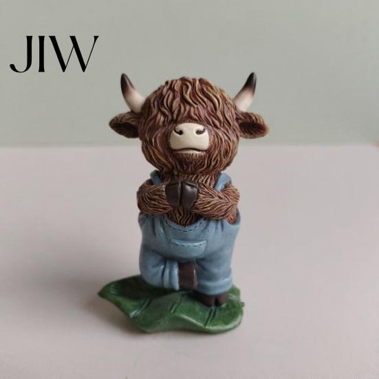Pastoral Home Accents Yoga Highland Cow Resin Figurine, Farmhouse Style Overalls Statues, Waterproof Crafted Collectibles Garden Ornament for