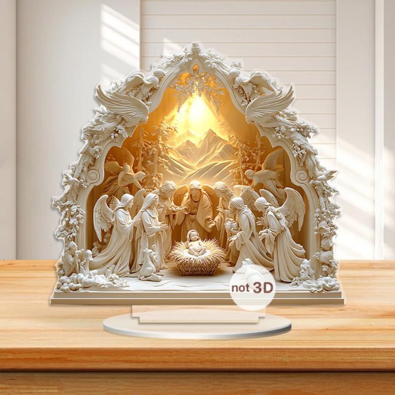 2D Flaches Acryl Krippe Jesus Geburtsszene Ornament Tischdekoration Weihnachten Schreibtisch