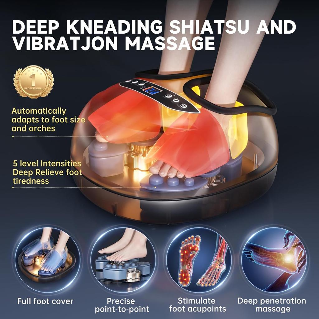 Foot Massager with Heat Kneading Vibration Compression Pause Function,Shiatsu Feet Massager for Plantar Fasciitis Neuropathy