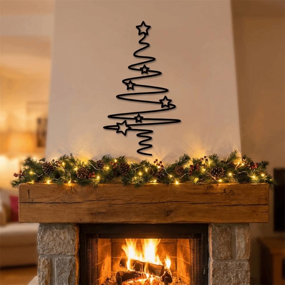 Detachable Christmas Tree Wall Art Black Star Pattern Wrought Iron Wall Decor Rust Resistant Holiday Wall Ornament Holiday Party