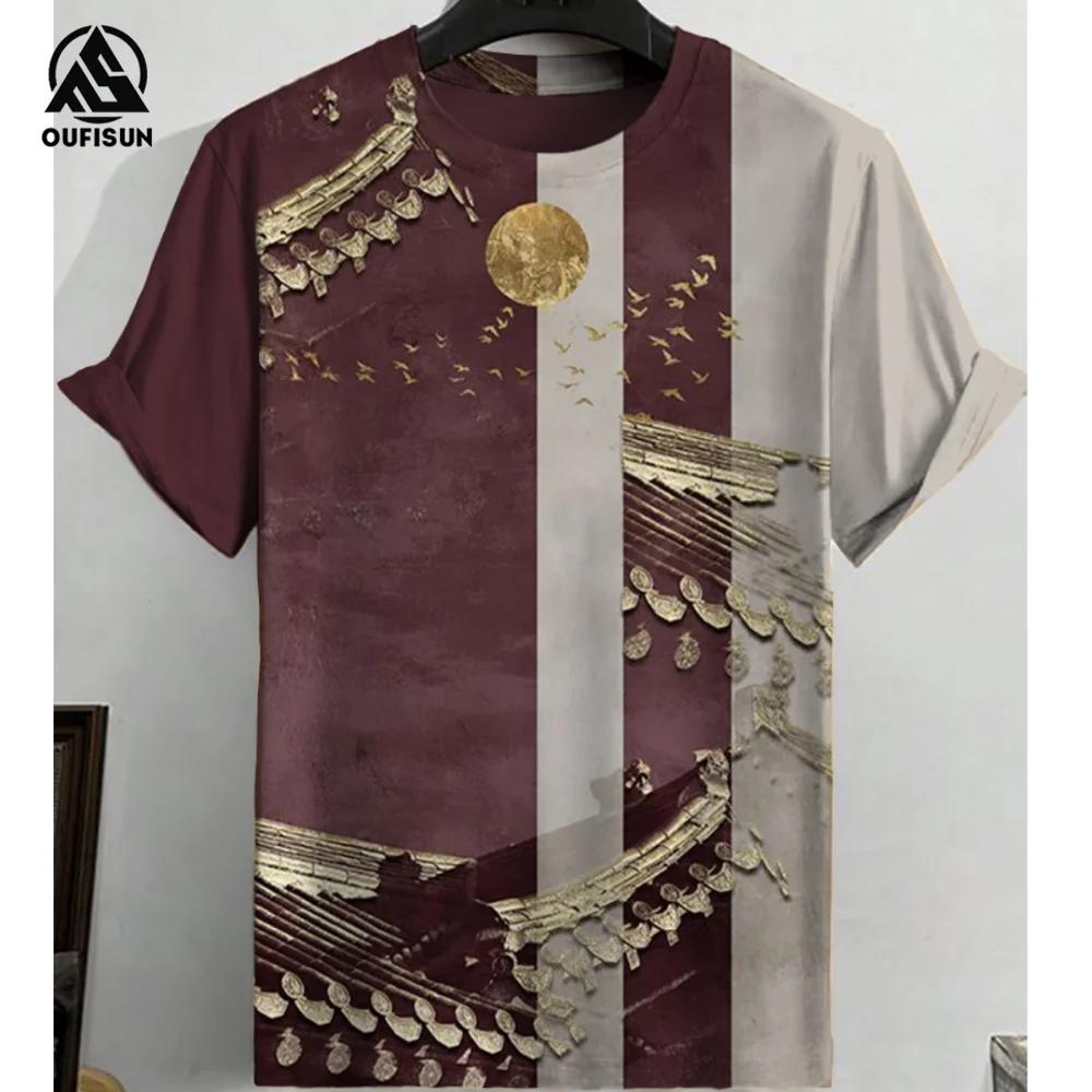 Vintage Men's T-shirt Summer Casual Clothing For Men Stripes Print Short Sleeve Tops Fashion Round Neck Sweatshirt Daily Tees