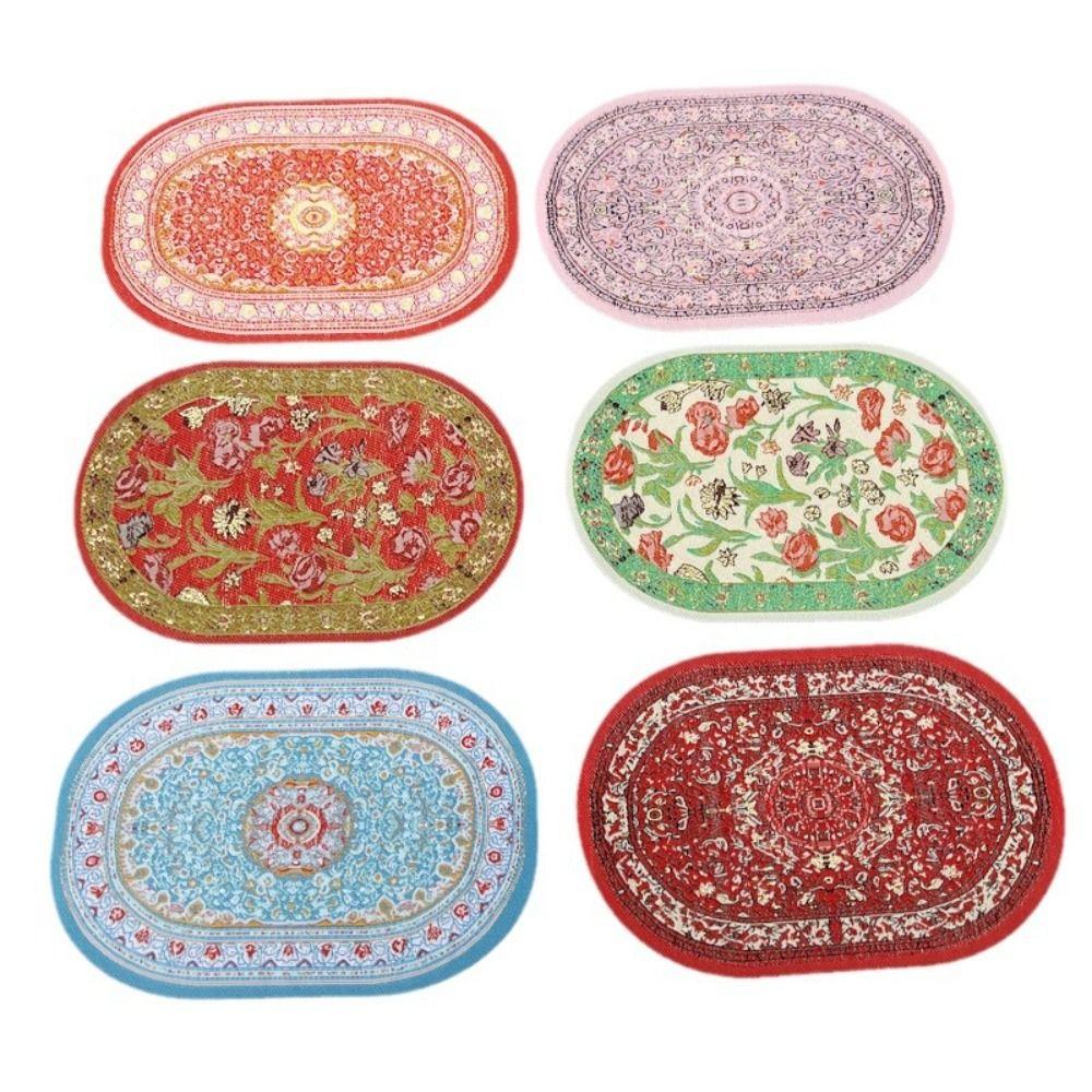Multicolor Miniature Weaving Rug Floral Pattern Floor Covering Mat Gift Dollhouse Carpet