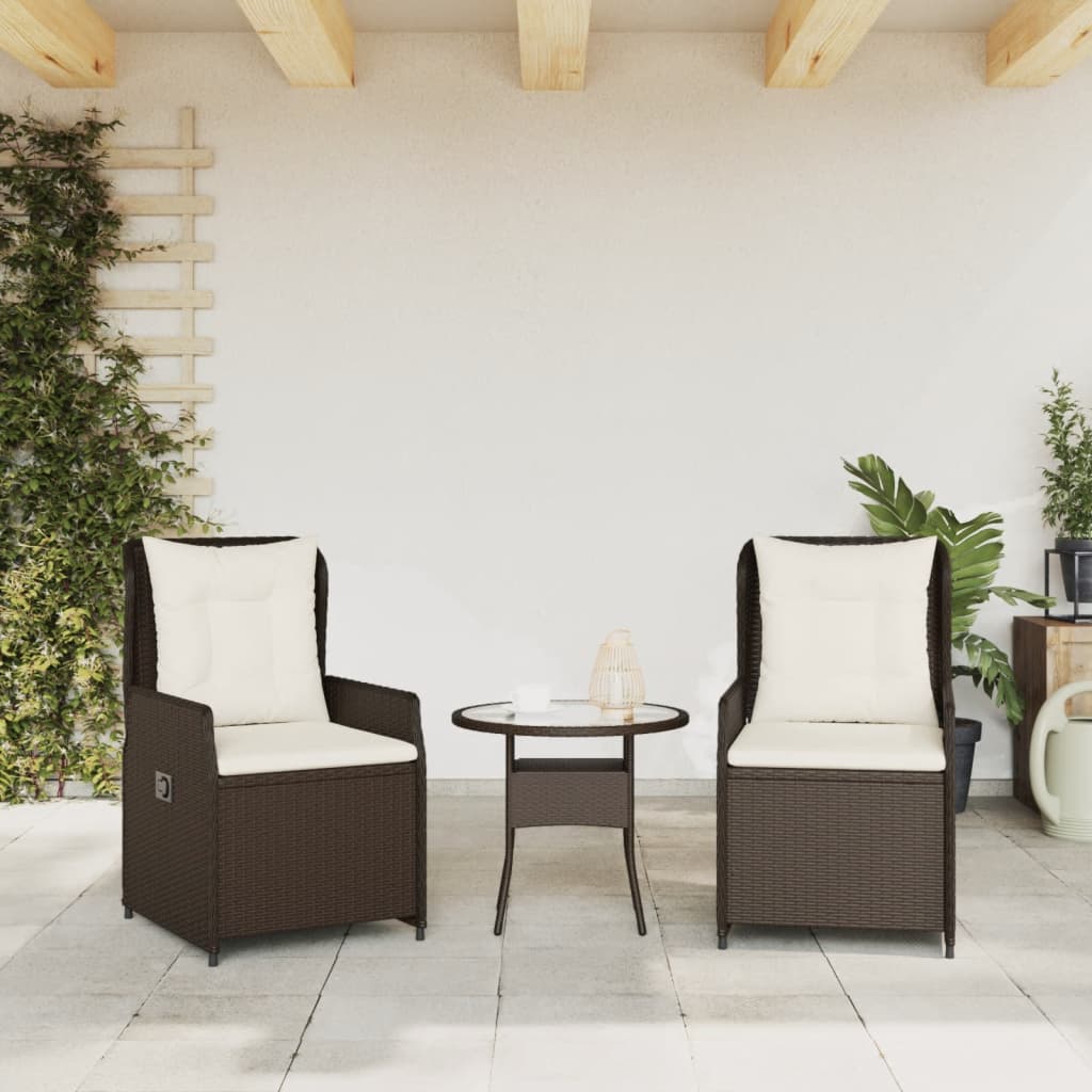 Garden Chair Set 2 pcs Adjustable Brown Poly Rattan