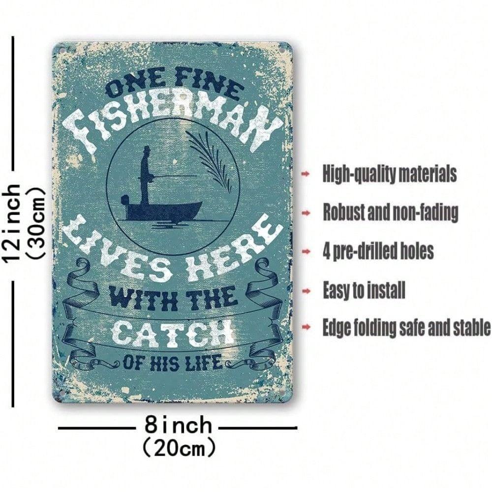 Vintage Metal Poster Wall Art, Fishing Tin Sign for Man Cave Decor