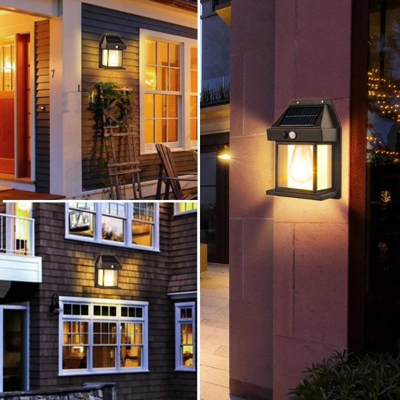 Lampada da parete a filamento di tungsteno solare, lampada da cortile, lampada da notte a LED impermeabile per esterni, giardino, luce illuminante
