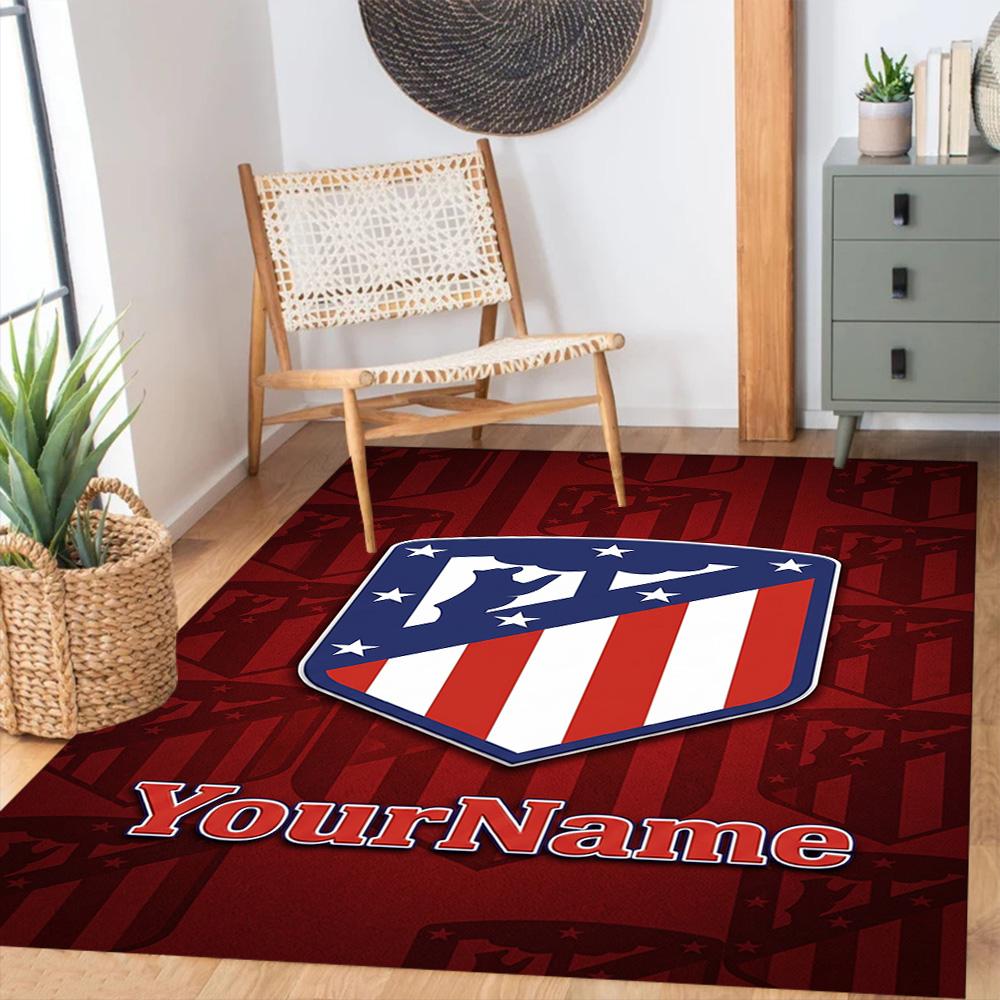 Atletico Madrid Personalized Name Carpet Perfect for Bedrooms Foyer Hallway Entryway Anti-slip Rug Decorate Offices Gift for Festivals
