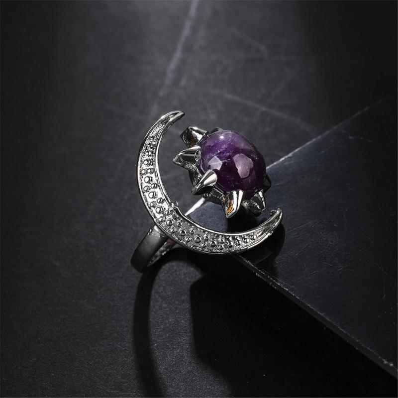 Elegant Moon and Star Crystal Ring Smooth Comfort Band Handmade Finger Jewelry Stylish Daily Wear Accessories