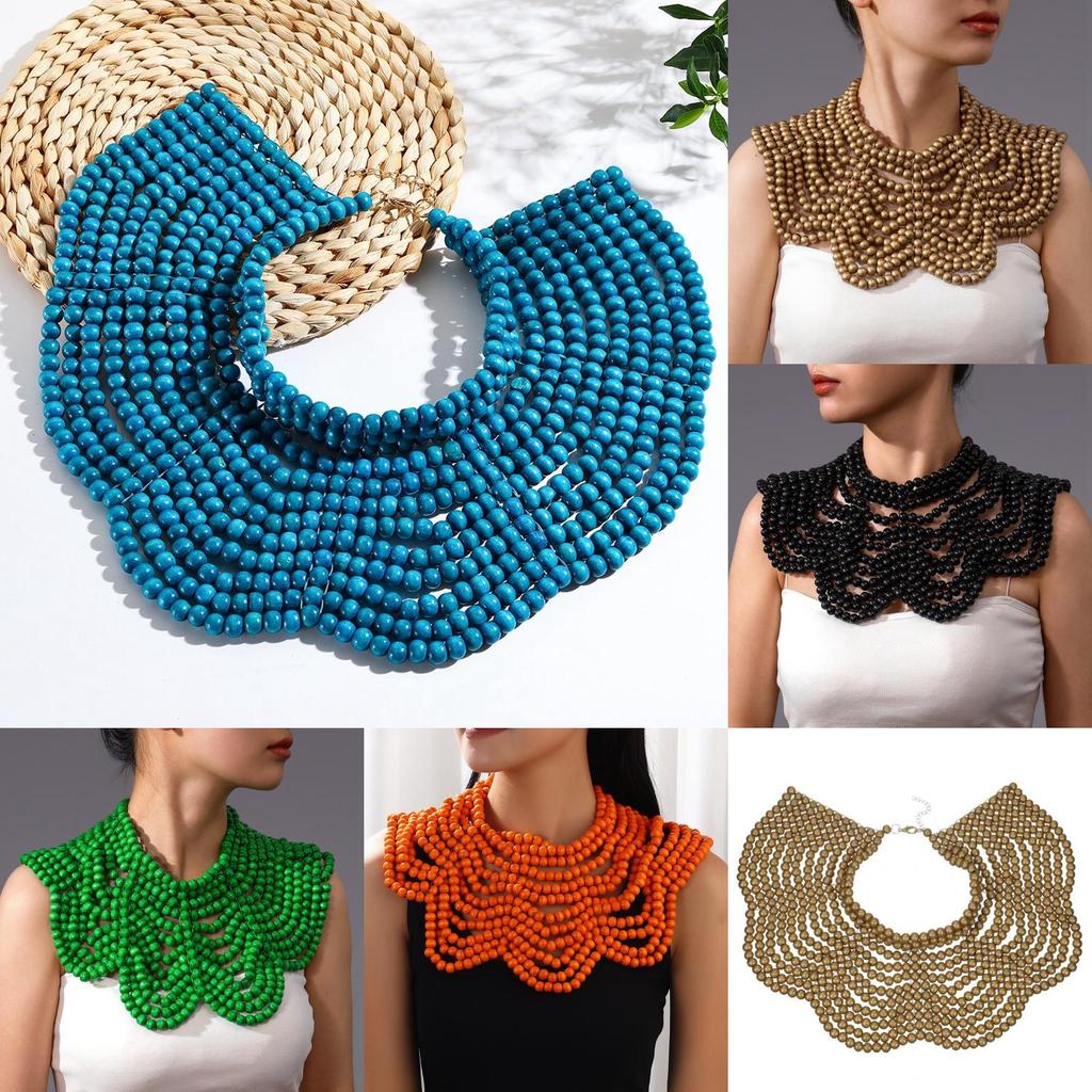 Wooden Handwoven Ethnic Pendant Necklace Shawl Chain Accessory For Women Wear