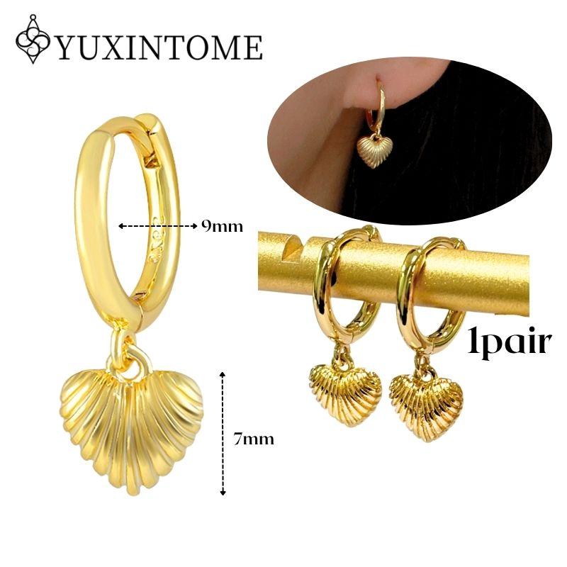YUXINTOME 925 Silver Ear Needle Zircon Hoop gold Earrings For Women Square Plate Pendant Cutout Heart Earrings Fashion Jewelry