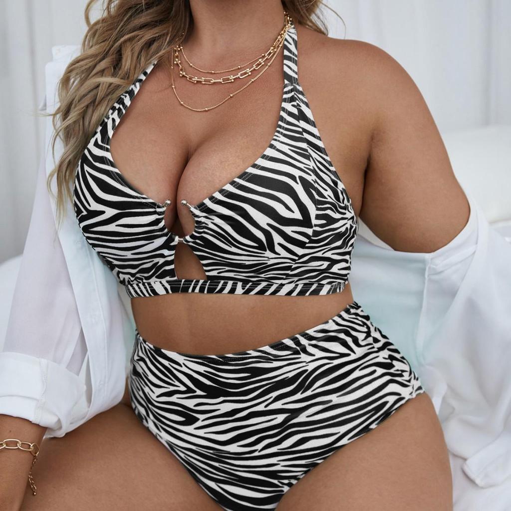 2024 Trendy Plus Size High Waist Backless Split Swimsuit Bikini for Women